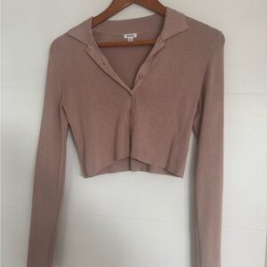 Garage Button Down Cropped Top in Light Pink